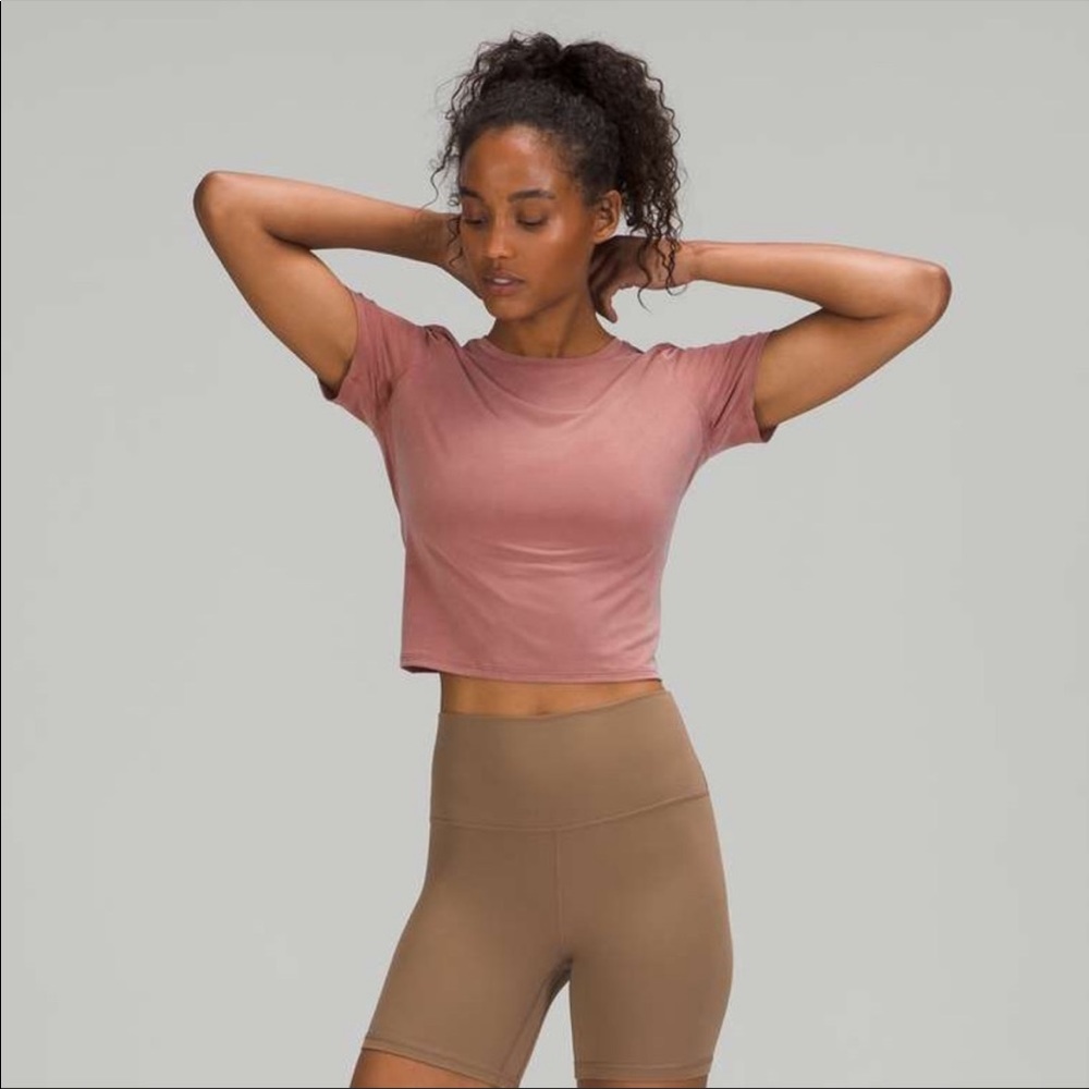 Rare Lululemon Open Tie Back Short Sleeve Crop Top Spiced Chai Pink Size 2 - Picture 10 of 13